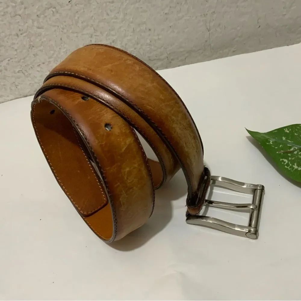 Magnanni Men’s Catalux Leather Dress Belt - 1121- Cuero Brown distressed Size 36